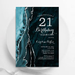 Invitation Turquoise Silver Agate 21e anniversaire<br><div class="desc">Turquoise et argent agate 21e anniversaire invitation de fête. Elégant design moderne avec turquoise turquoise bleu aquarelle agate marbre géode arrière - plan,  faux parties scintillant argent et typographie script. Carte invitation branchée parfaite pour une célébration anniversaire féminine élégante. Invitations Zazzle imprimées ou téléchargement instantané modèle imprimable numérique.</div>