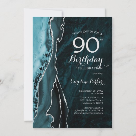 Invitation Turquoise Silver Agate 90e anniversaire (Devant)