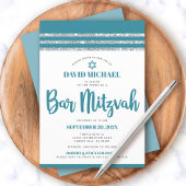 Invitation Turquoise Silver Bar Mitzvah Tallit Simple Modern