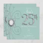 Invitation Turquoise Silver Diamond 25 25e anniversaire fête (Devant / Derrière)