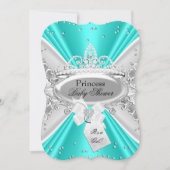 Invitation Turquoise Silver Princess Tiara Baby shower Invita (Devant)