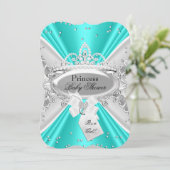 Invitation Turquoise Silver Princess Tiara Baby shower Invita (Debout devant)