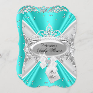 Invitation Turquoise Silver Princess Tiara Baby shower Invita