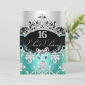 Invitation Turquoise Silver Sweet 16 Sparkle Tiara Anniversai (Debout devant)