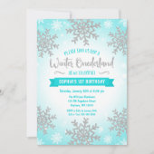 Invitation Turquoise Silver Winter ONE derland 1er anniversai (Devant)