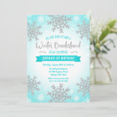 Invitation Turquoise Silver Winter ONE derland 1er anniversai (Debout devant)