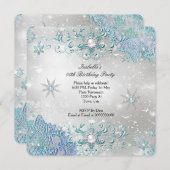 Invitation Turquoise Silver Winter Wonderland Snowflakes Part (Devant / Derrière)