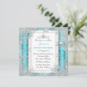 Invitation Turquoise Silver Winter Wonderland Sweet 16 Snowfl (Debout devant)