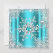 Invitation Turquoise Silver Winter Wonderland Sweet 16 Snowfl (Dos)
