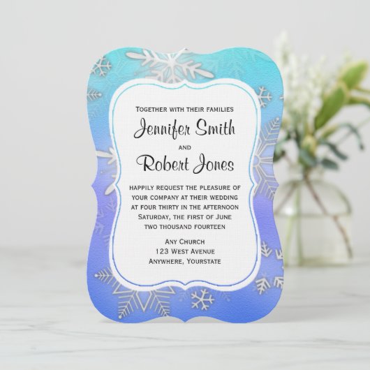 Invitation Turquoise Snowflake Bracket Hiver Mariage Invitati (Debout devant)