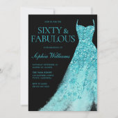 Invitation Turquoise Sparkle Gown & Black 60e anniversaire (Devant)