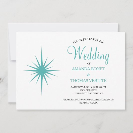 Invitation Turquoise Starburst atomique Mariage du milieu du (Devant)
