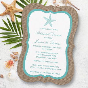 Invitation Turquoise Starfish Dîner de répétition de plage Bu