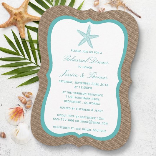 Invitation Turquoise Starfish Dîner de répétition de plage Bu