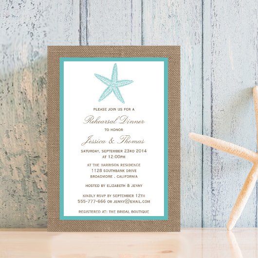 Invitation Turquoise Starfish Dîner de répétition de plage Bu