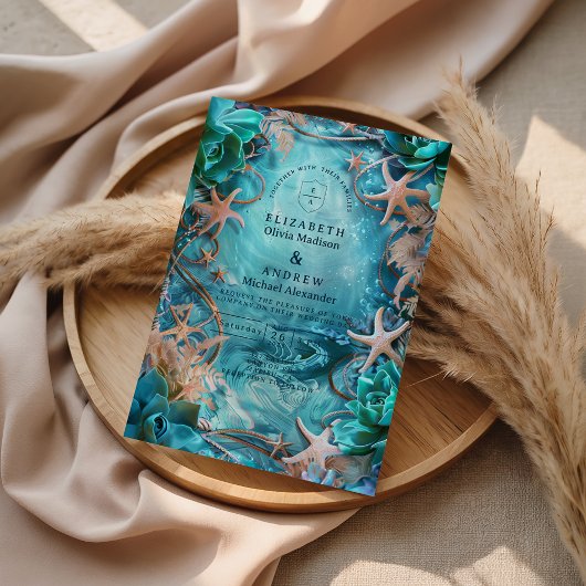 Invitation Turquoise Starfish Ocean Wedding