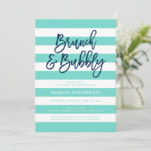 Invitation Turquoise Stripes Bleu Brunch Fête des mariées mou (Debout devant)