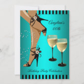 Invitation Turquoise Stripes Noir Chaussures Vin Verre Annive (Devant)