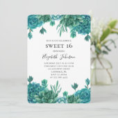 Invitation Turquoise succulent doux 16. Cactus bleu 16e anniv (Debout devant)