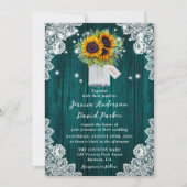 Invitation Turquoise Sunflower Denton Mason Jar Mariage (Devant)