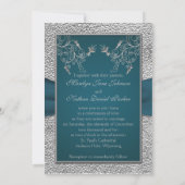 Invitation Turquoise sur FAUX Pewter Monogram Mariage Invitat (Dos)