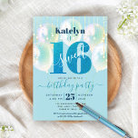 Invitation Turquoise Sweet 16 Anniversaire Ballons Parties sc<br><div class="desc">"Bonne Douce 16". Faites-nous parvenir cette invitation de fête unique, simple, festive, moderne et personnalisée pour un événement à retenir. La typographie turquoise, graphique, gravée et manuscrite recouvre une parties scintillant bleue turquoise "16", des ballons bleu aqua et des lampes à cordes brillantes d'or sur un arrière - plan bleu...</div>