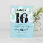 Invitation Turquoise Sweet 16 Ballons d'anniversaire Script G (Debout devant)