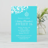 Invitation Turquoise Sweet 16 Winter Wonderland (Debout devant)