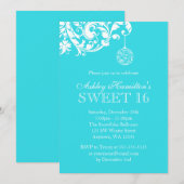 Invitation Turquoise Sweet 16 Winter Wonderland (Devant / Derrière)