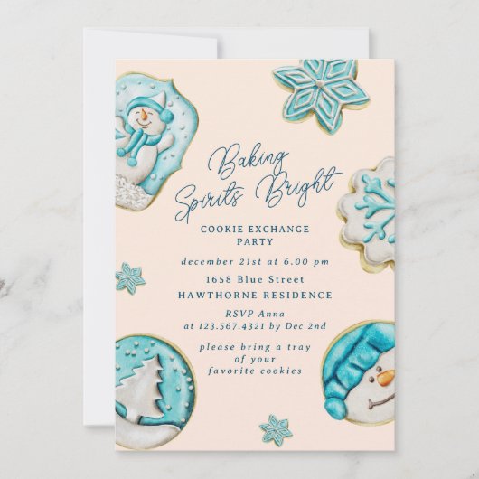 Invitation Turquoise Sweets Cookie Exchange fête de Noël (Devant)