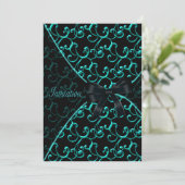 Invitation Turquoise Swirls Black Party Modèle d'événement (Debout devant)