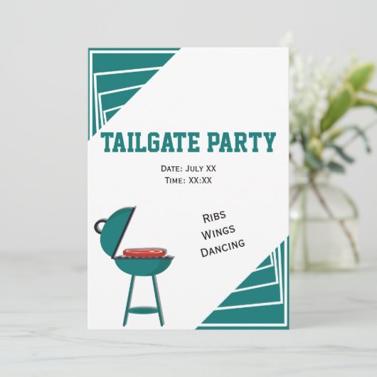 Invitation Turquoise Tailgate Ribs Wings Dancing Party (Debout devant)
