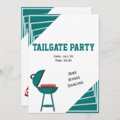 Invitation Turquoise Tailgate Ribs Wings Dancing Party (Devant / Derrière)