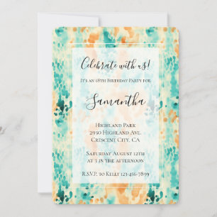 Invitation Turquoise Tangerine Animal Abstrait Anniversaire