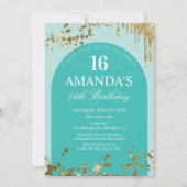 Invitation Turquoise tendance et Parties scintillant or Drith (Devant)