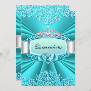 Invitation Turquoise Tiara Damask Quinceanera