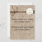 Invitation turquoise toile de jute dollar de sable (Dos)