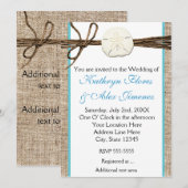 Invitation turquoise toile de jute dollar de sable (Devant / Derrière)