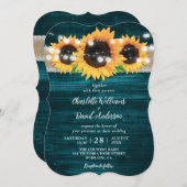 Invitation Turquoise Tournesol Chaîne Lumières Burlap Mariage (Devant / Derrière)