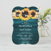 Invitation Turquoise Tournesol Chaîne Lumières Burlap Mariage (Debout devant)