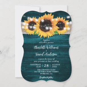 Invitation Turquoise Tournesol Chaîne Lumières Burlap Mariage