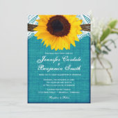 Invitation Turquoise tournesol Mariage campagnard rustique In (Debout devant)
