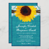 Invitation Turquoise tournesol Mariage campagnard rustique In (Devant / Derrière)