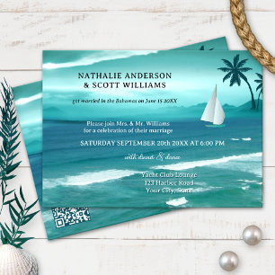 Invitation Turquoise Tropical Voile QR Code après Mariage