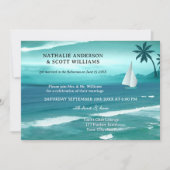 Invitation Turquoise Tropical Voile QR Code après Mariage (Devant)