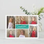 Invitation Turquoise Turquoise 6 Photo Collage Diplôme person (Debout devant)
