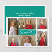 Invitation Turquoise Turquoise 6 Photo Collage Diplôme person (Devant / Derrière)