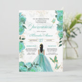Invitation Turquoise Turquoise Bleu Rose Butterfly Quinceaner (Debout devant)