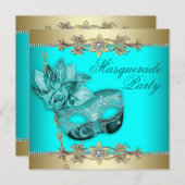 Invitation Turquoise Turquoise Blue Masquerade Party Invitati (Devant / Derrière)