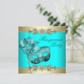 Invitation Turquoise Turquoise Blue Masquerade Party Invitati (Debout devant)
